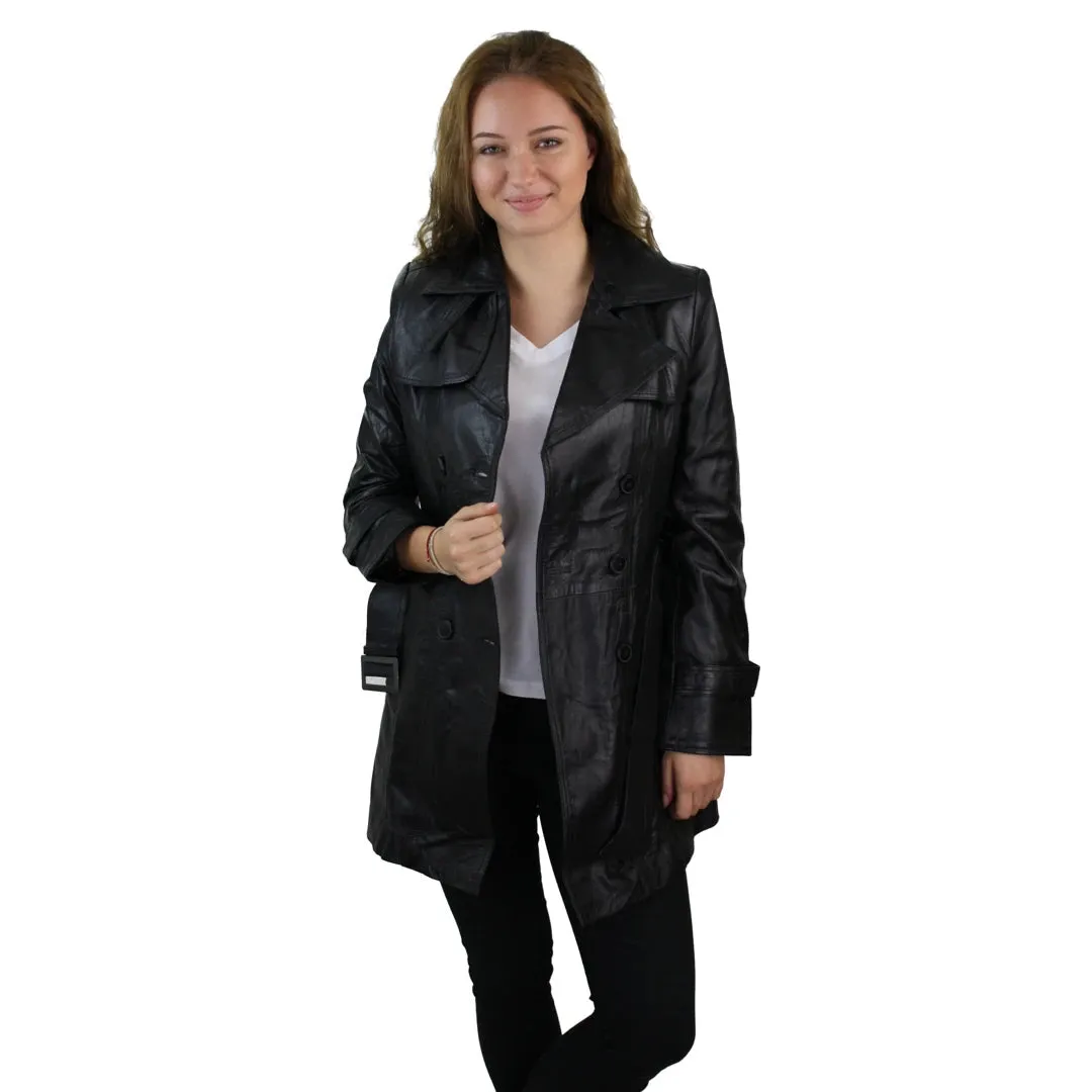 100% Women's Mid Length Military Blazer Leather Jacket Black