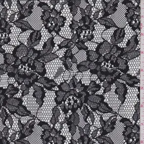 2 1/2 YD PC-Deep Black Floral Lace Fabric