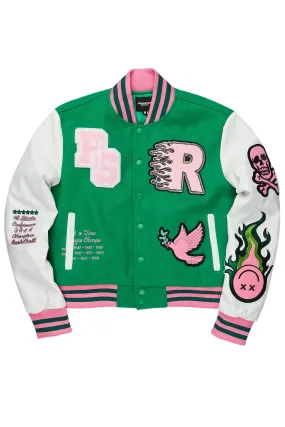 Aniya Green Oversized Varsity Jacket