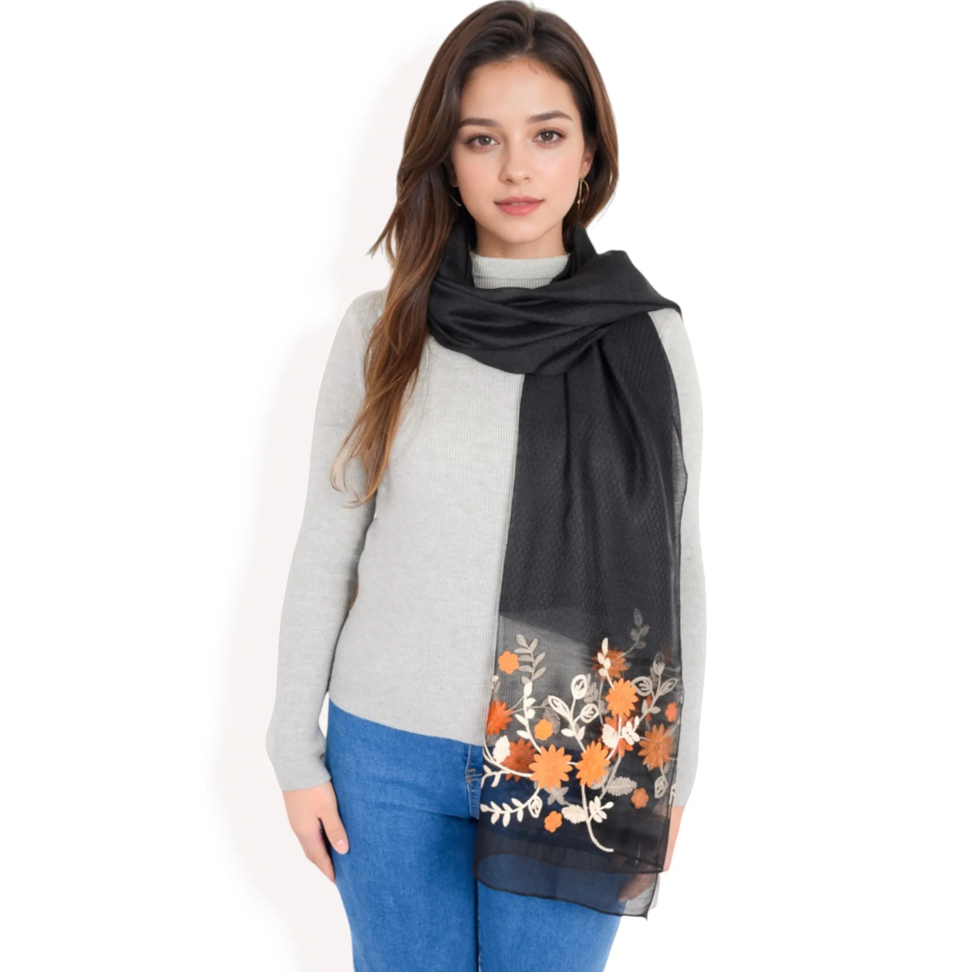 Anna-Kaci Women's Elegant Floral Scarf with Lightweight Textured Fabric Overlay for Sophisticated Style