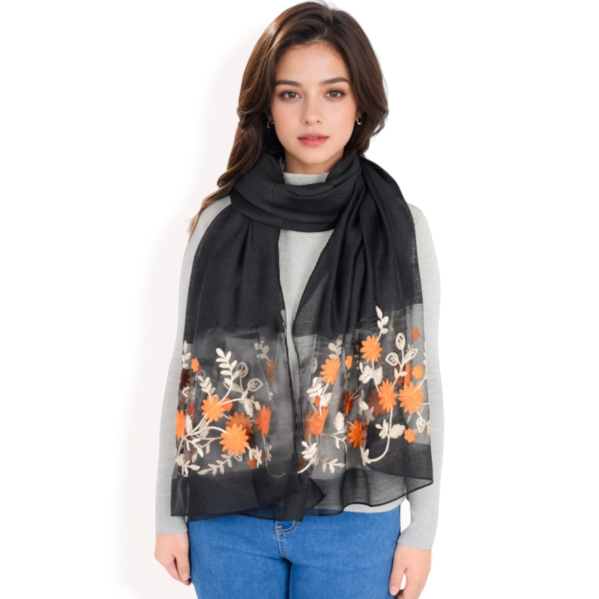 Anna-Kaci Women's Elegant Floral Scarf with Lightweight Textured Fabric Overlay for Sophisticated Style