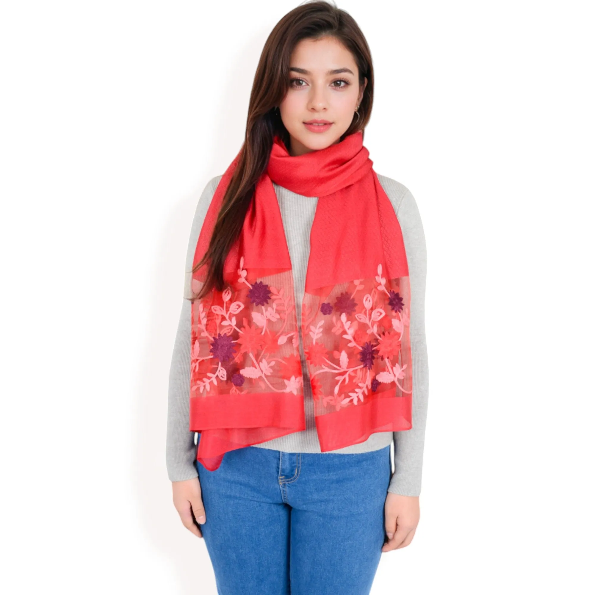 Anna-Kaci Women's Elegant Floral Scarf with Lightweight Textured Fabric Overlay for Sophisticated Style