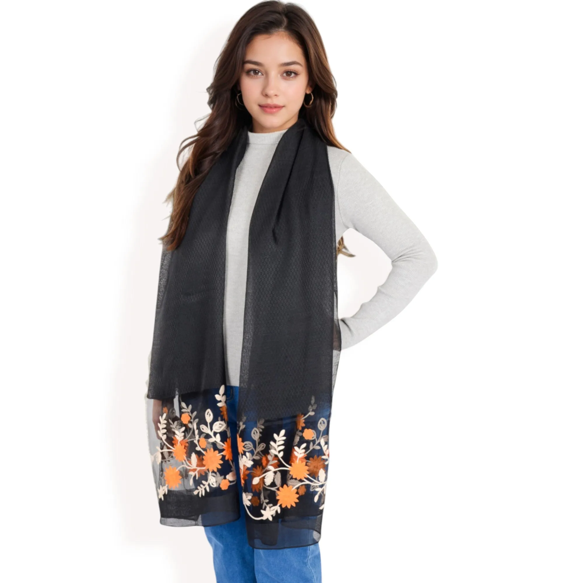 Anna-Kaci Women's Elegant Floral Scarf with Lightweight Textured Fabric Overlay for Sophisticated Style