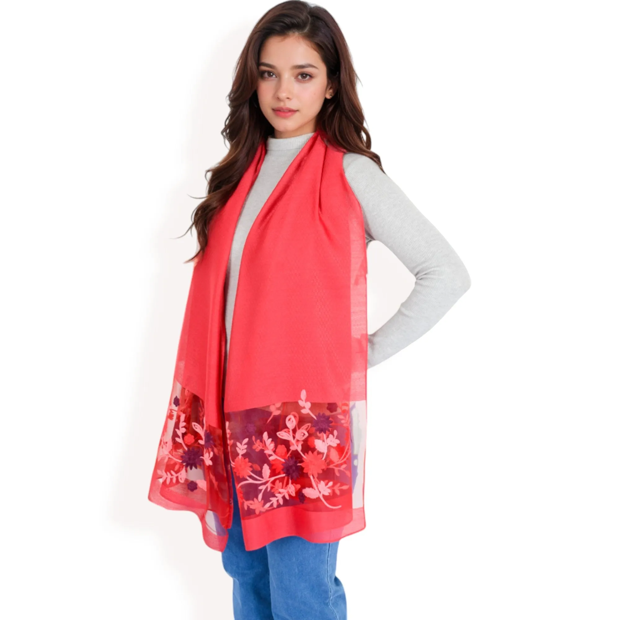 Anna-Kaci Women's Elegant Floral Scarf with Lightweight Textured Fabric Overlay for Sophisticated Style