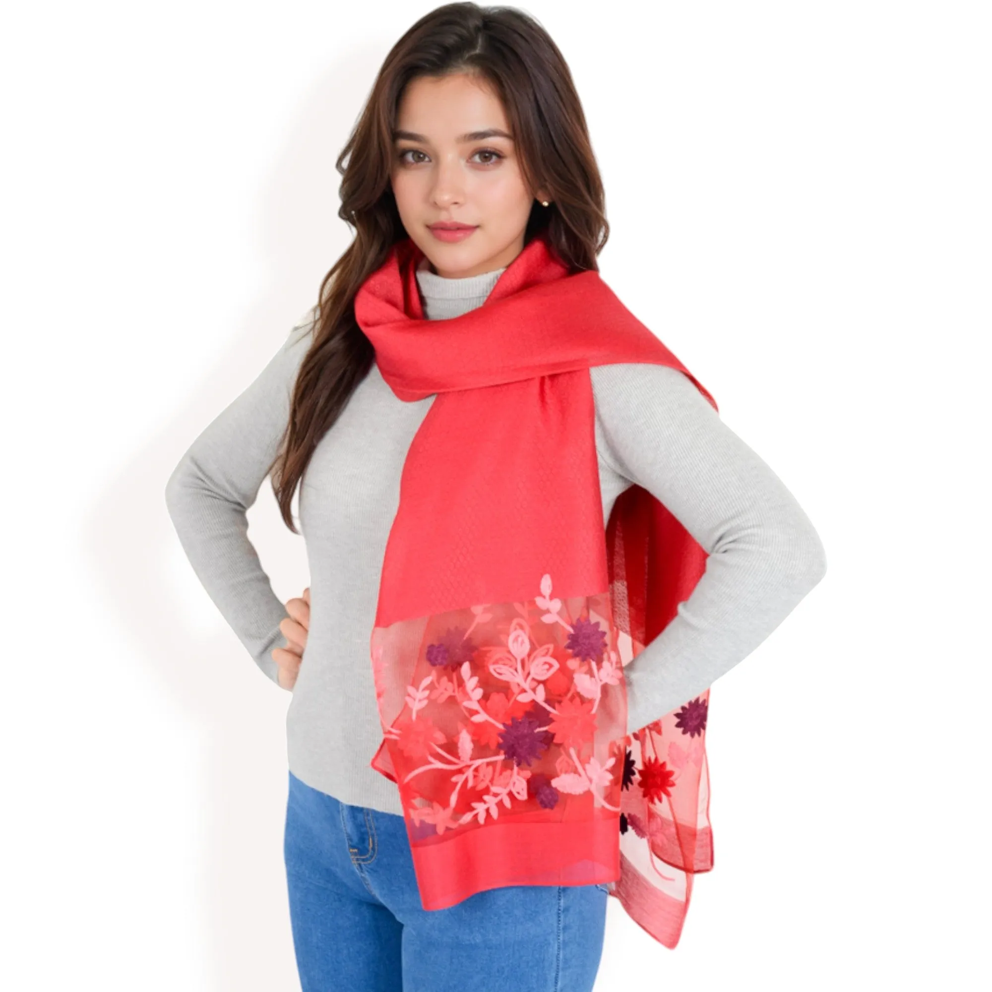 Anna-Kaci Women's Elegant Floral Scarf with Lightweight Textured Fabric Overlay for Sophisticated Style