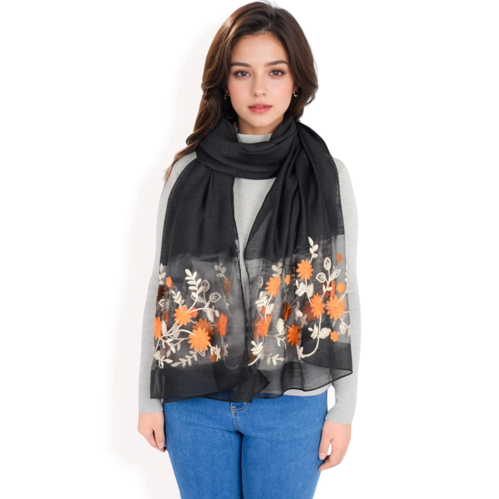 Anna-Kaci Women's Elegant Floral Scarf with Lightweight Textured Fabric Overlay for Sophisticated Style