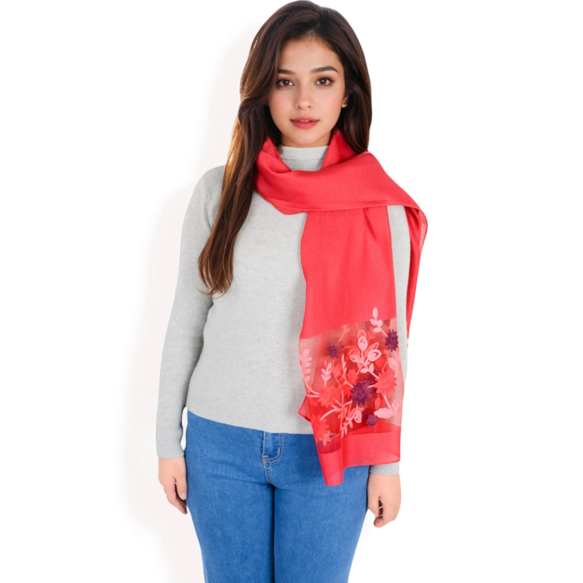 Anna-Kaci Women's Elegant Floral Scarf with Lightweight Textured Fabric Overlay for Sophisticated Style