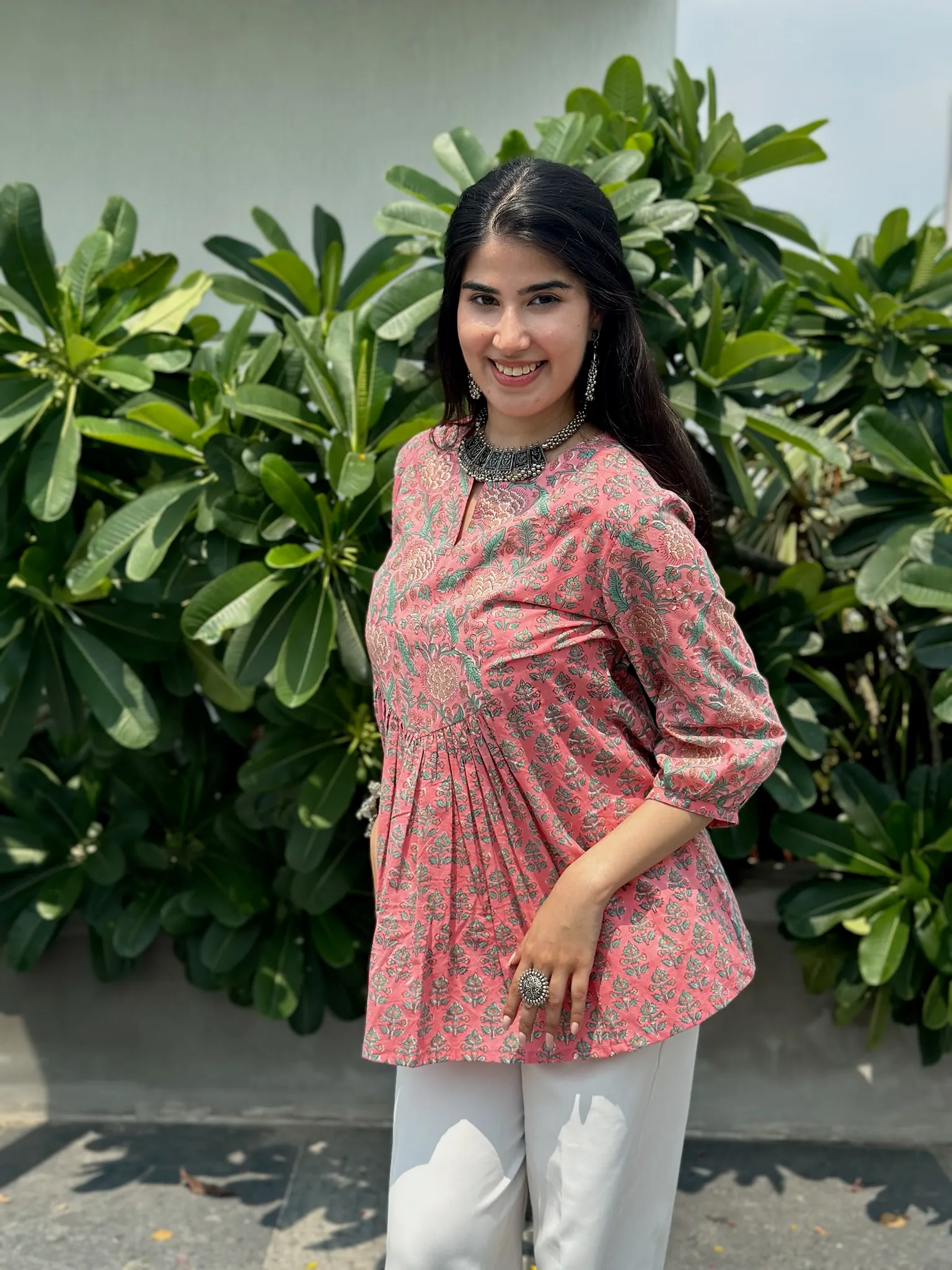 Apple Pink Gather Short Kurti