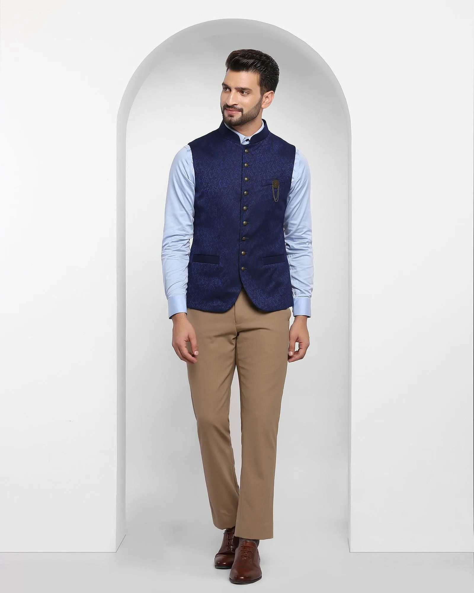 Bandhgala Formal Navy Printed Waistcoat - Jacqlin