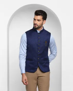 Bandhgala Formal Navy Printed Waistcoat - Jacqlin