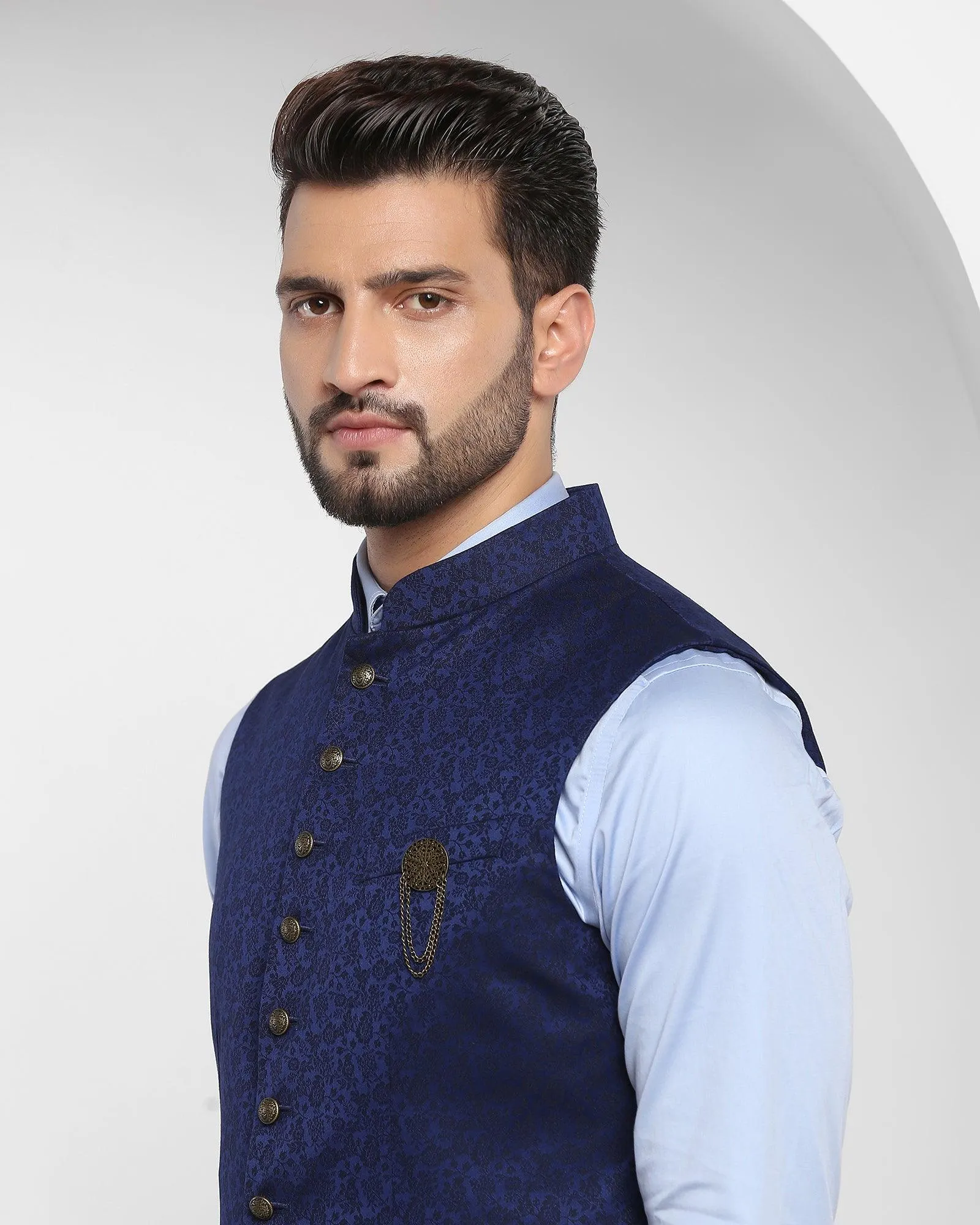 Bandhgala Formal Navy Printed Waistcoat - Jacqlin