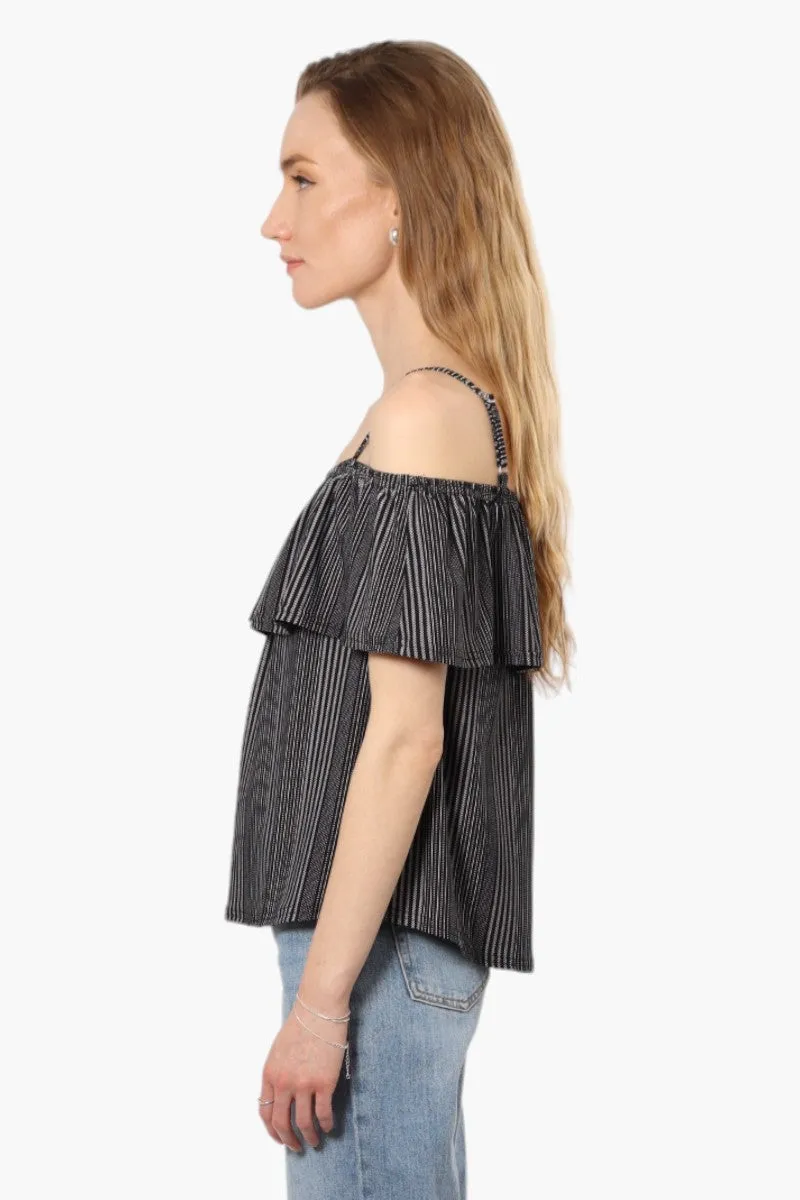 Beechers Brook Striped Flounce Tank Top - Black