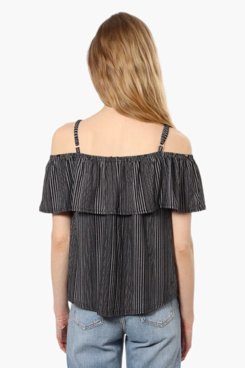 Beechers Brook Striped Flounce Tank Top - Black