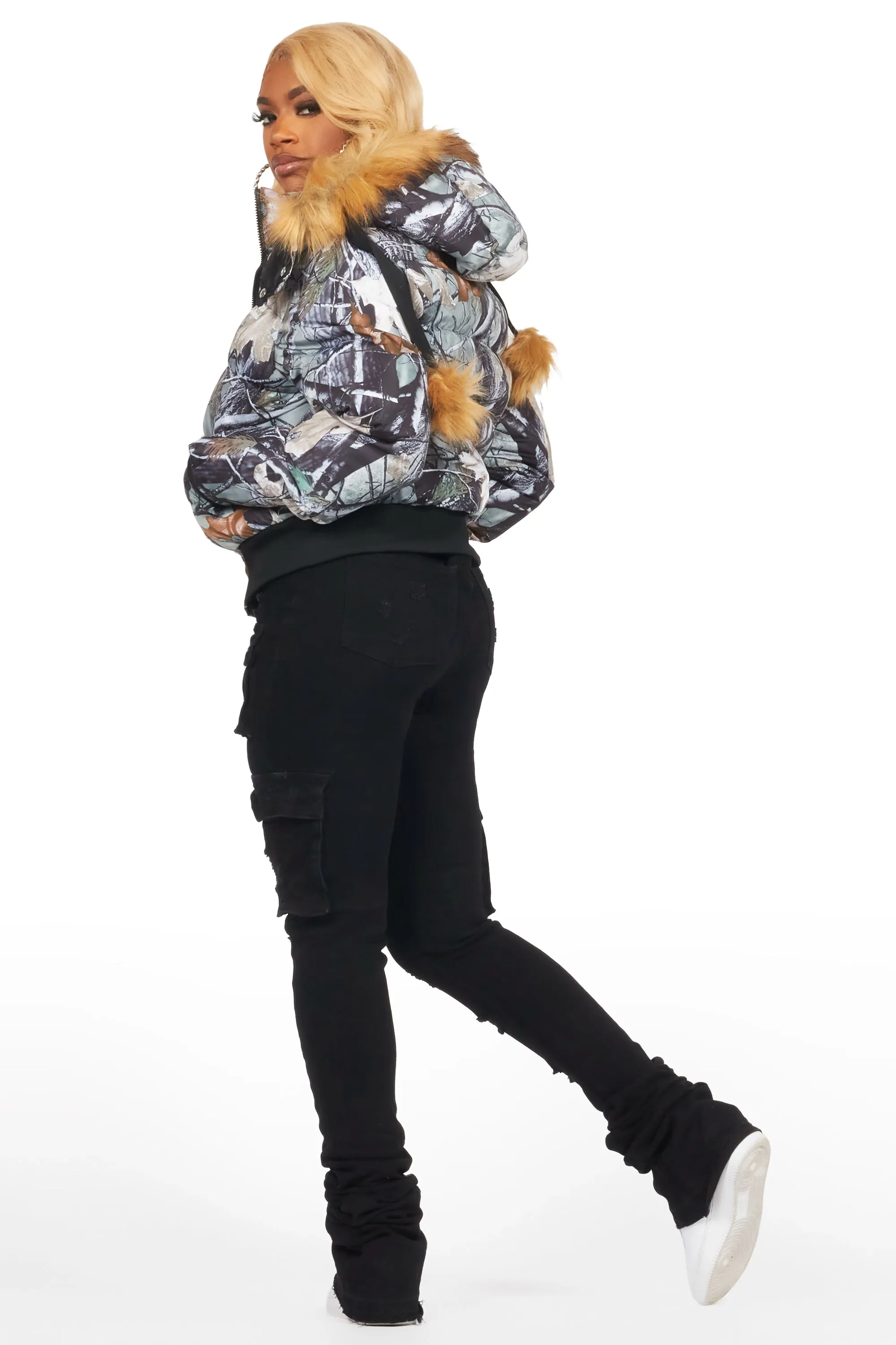 Benita Grey Tree Camo Puffer Jacket