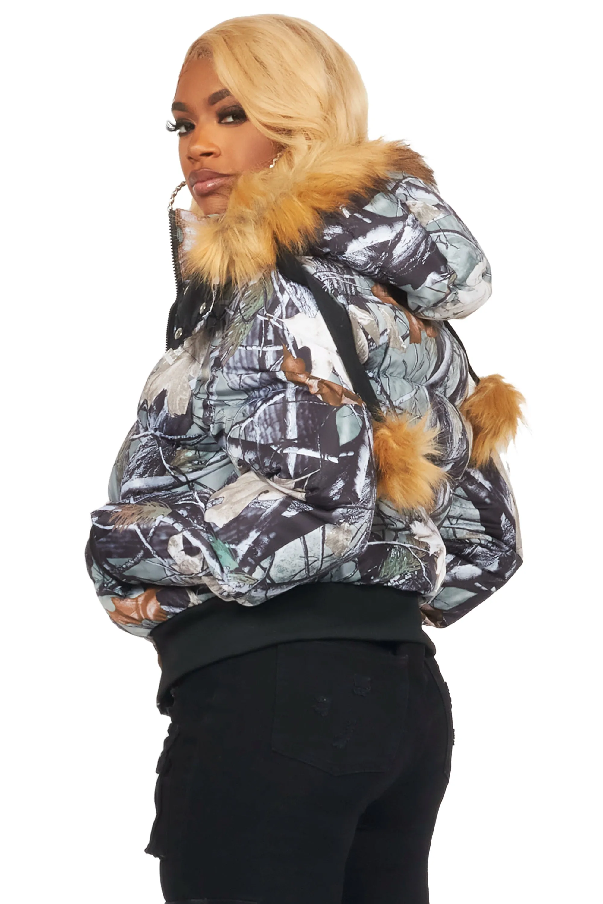 Benita Grey Tree Camo Puffer Jacket