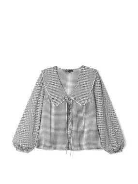 Black gingham long sleeve birdie blouse