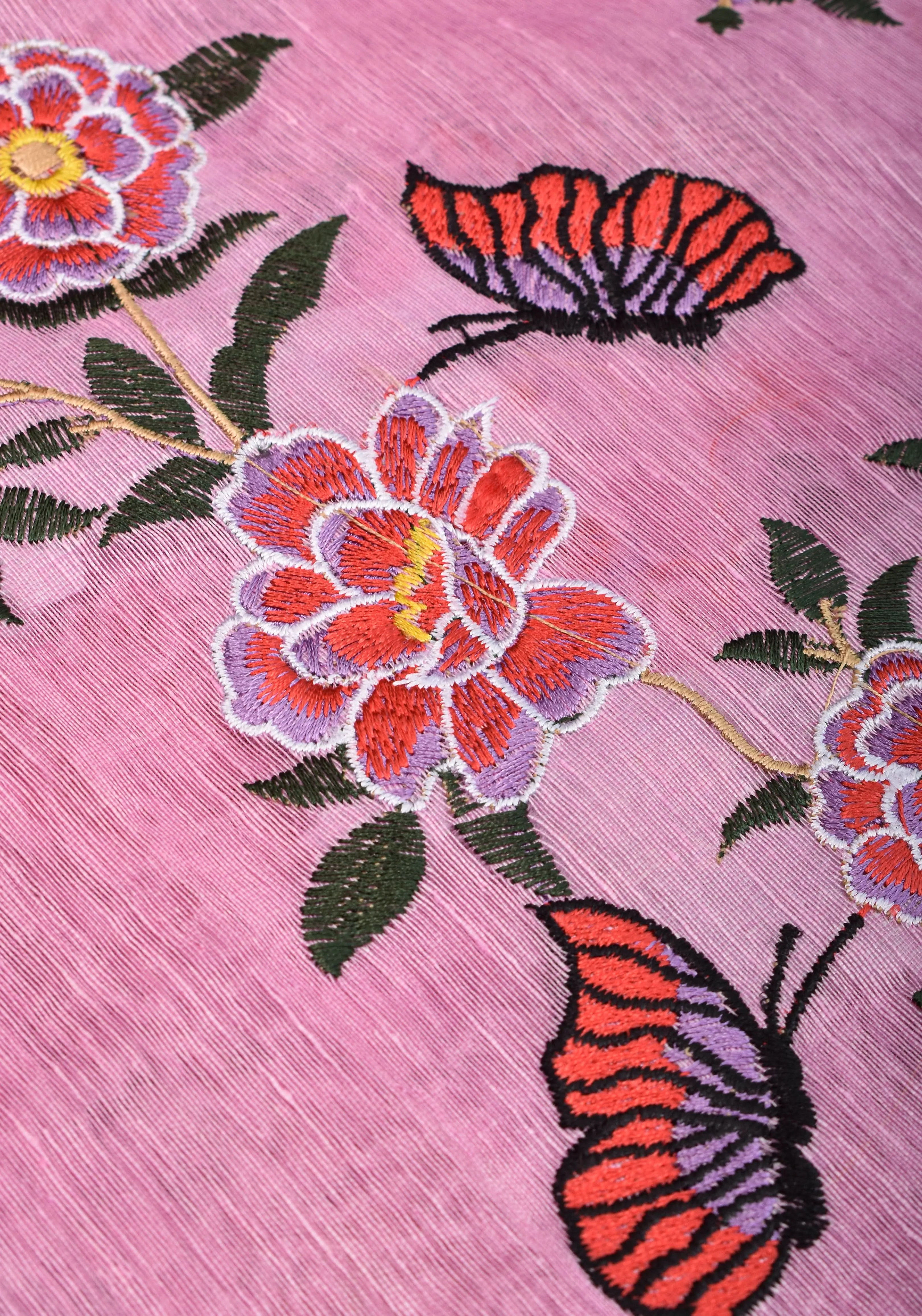 Blooms of Joy - Floral Embroidered Saree in Lotus Pink