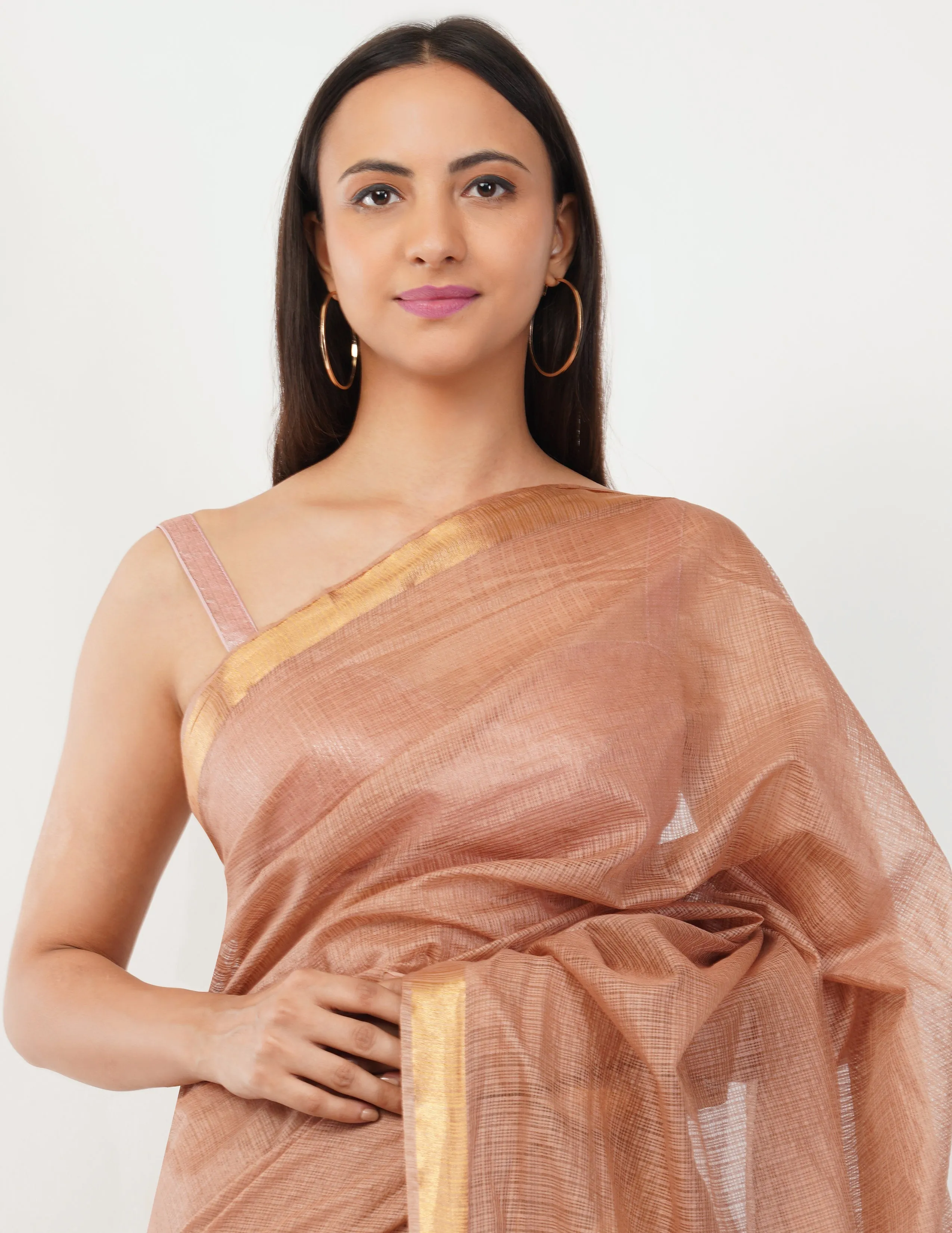 Blush-toned body with a subtle golden shimmer  Saree