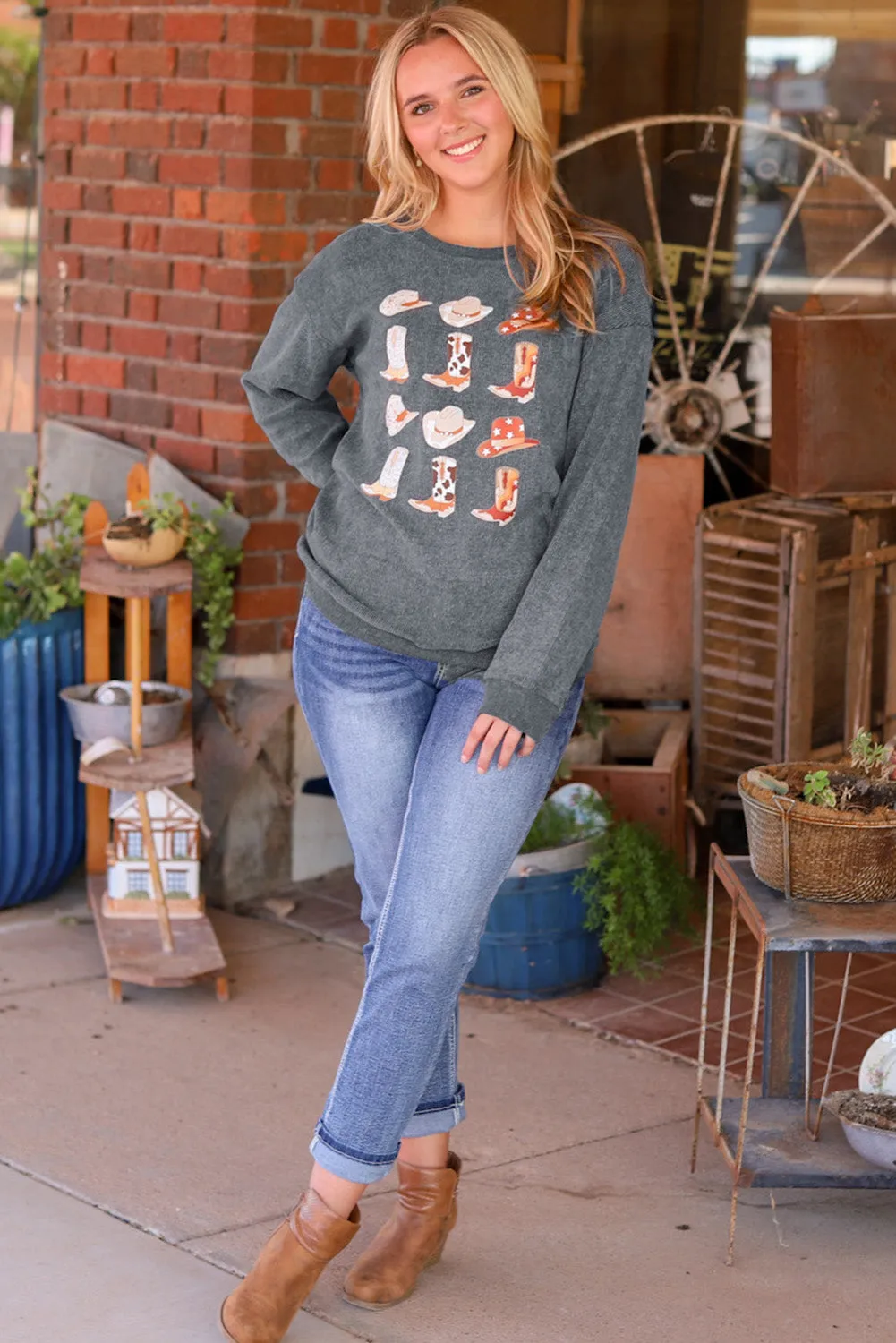 Boots Cowboyhat Graphic Corded Sweatshirt