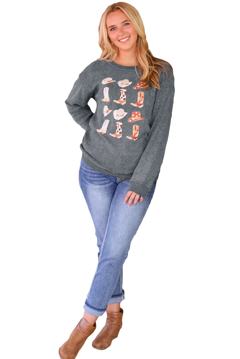 Boots Cowboyhat Graphic Corded Sweatshirt