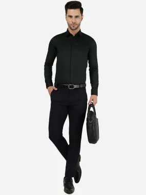 Bottle Green Solid Slim Fit Party Wear Shirt | JB Studio