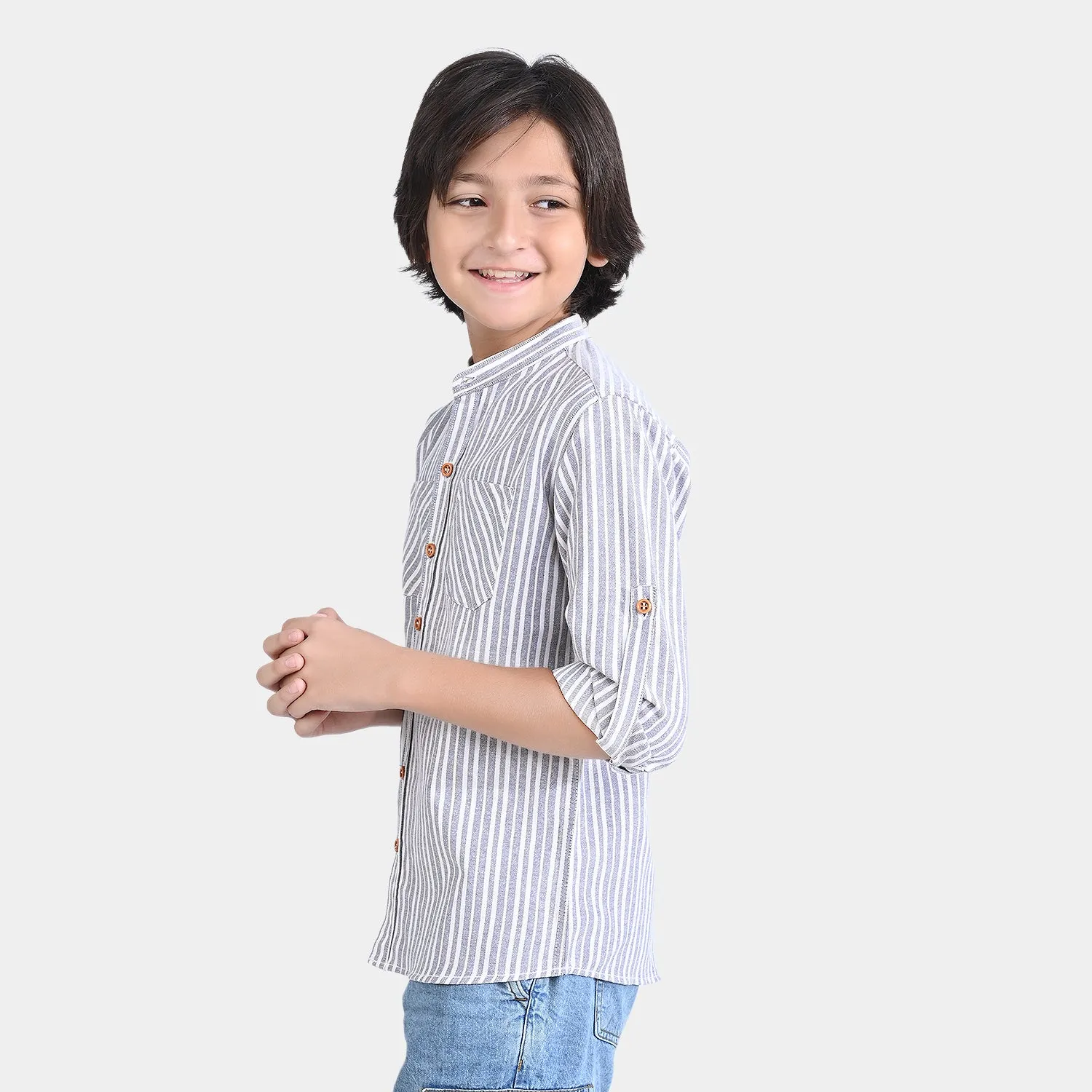 Boys Yarn Dyed Casual Shirt (Stripe Effect)-Grey/Stripe