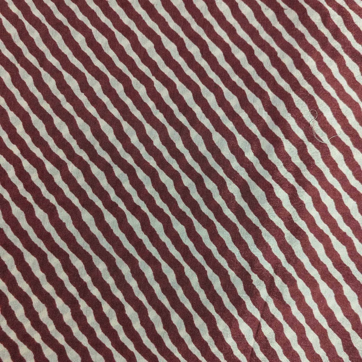 Brick Brown & White Stripes Print Muslin Silk Fabric