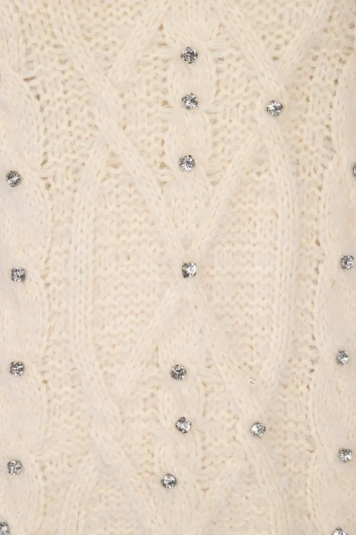 Cable Sweater with Crystal Embellishment