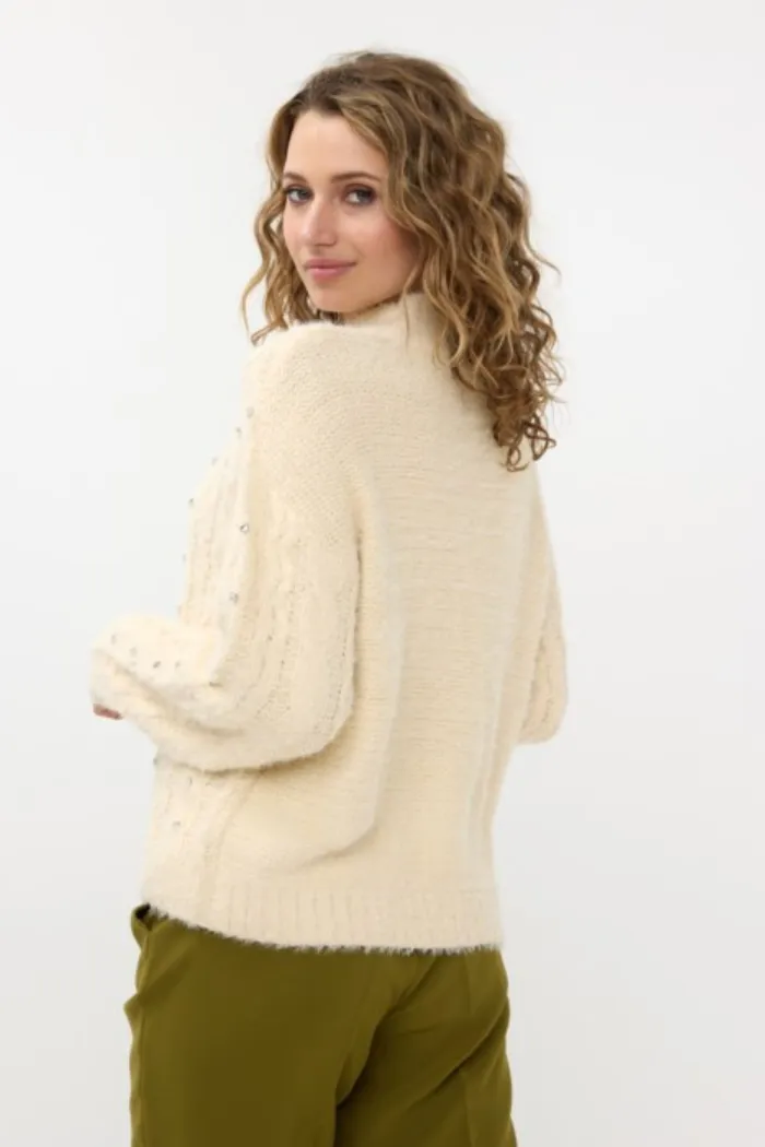 Cable Sweater with Crystal Embellishment