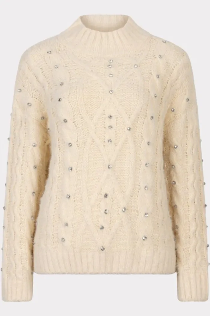 Cable Sweater with Crystal Embellishment