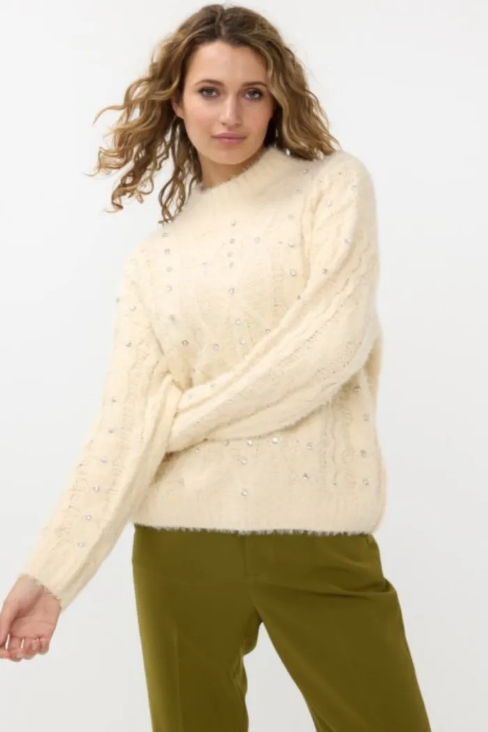 Cable Sweater with Crystal Embellishment