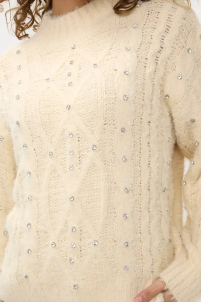 Cable Sweater with Crystal Embellishment