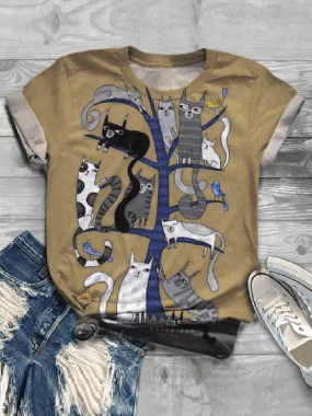 Casual Impression Multiple Cat Print Fashion T-shirt