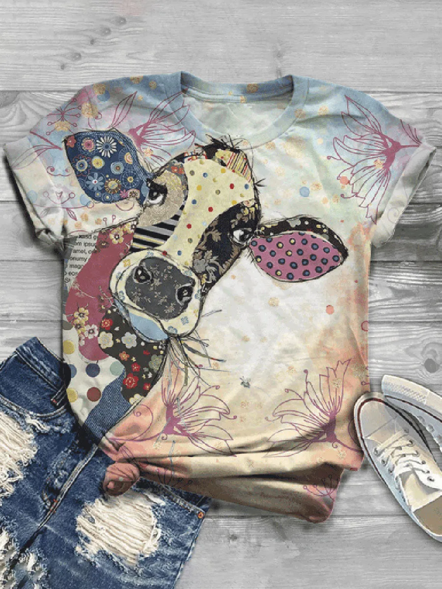 Casual Wild Impression Printed Short-sleeved T-shirt