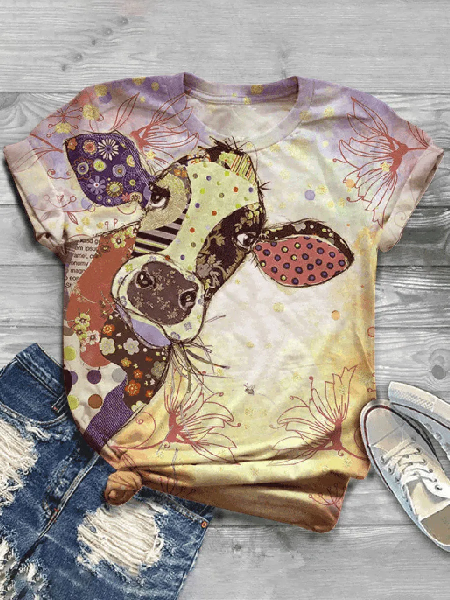 Casual Wild Impression Printed Short-sleeved T-shirt