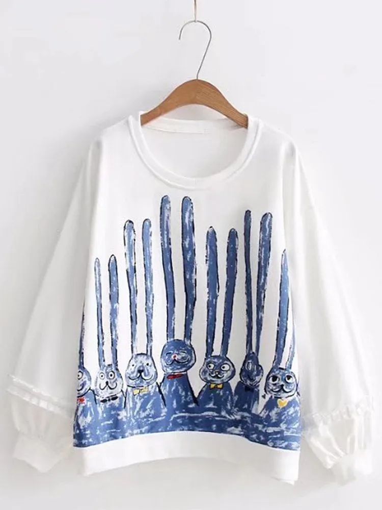 Casual Women Rabbit Print Sweatshirts