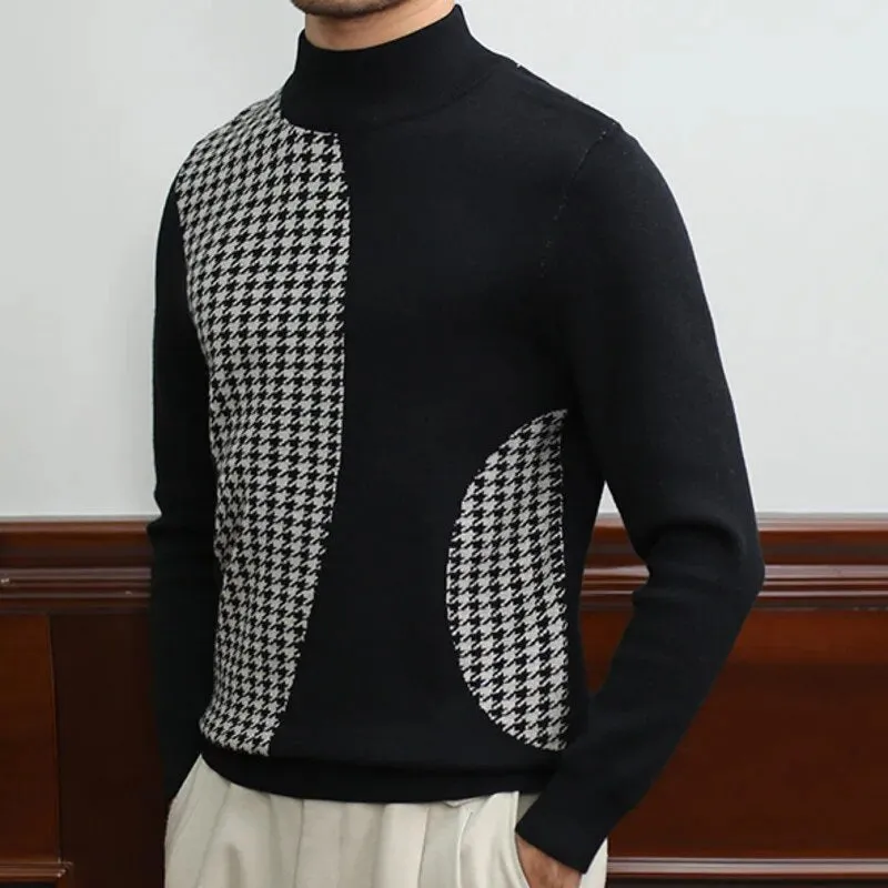 Contrast Half High Neck Knitted Sweater