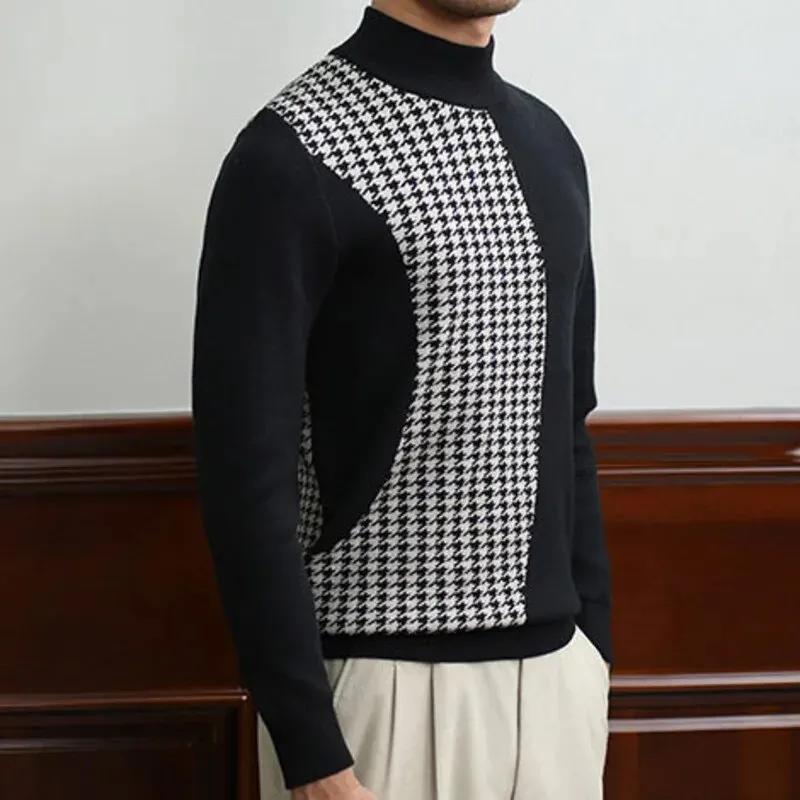 Contrast Half High Neck Knitted Sweater