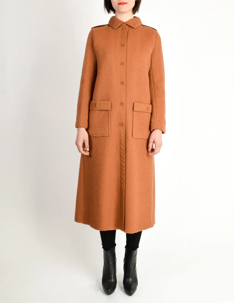 Courreges Vintage Rust Orange Brown Boucle Wool Button Up Coat