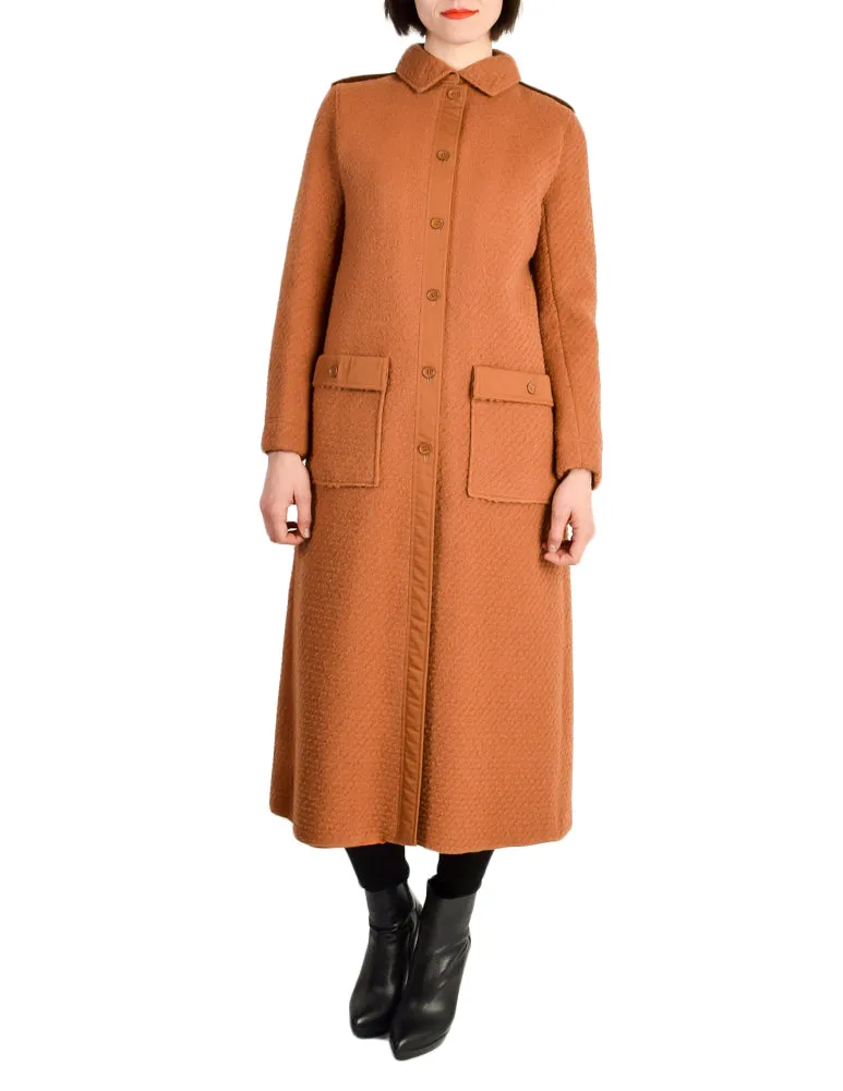 Courreges Vintage Rust Orange Brown Boucle Wool Button Up Coat