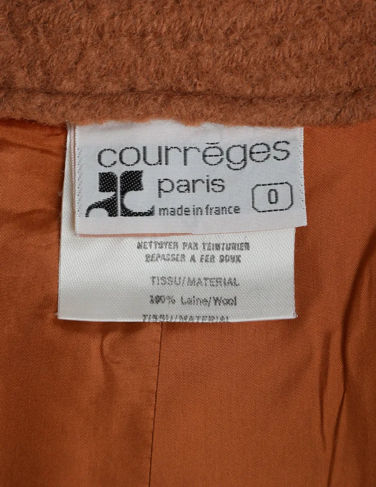 Courreges Vintage Rust Orange Brown Boucle Wool Button Up Coat