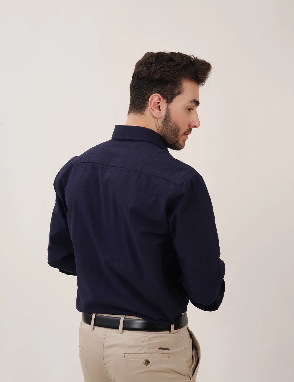 Dark Blue Self-Designed Dress Shirt for Men