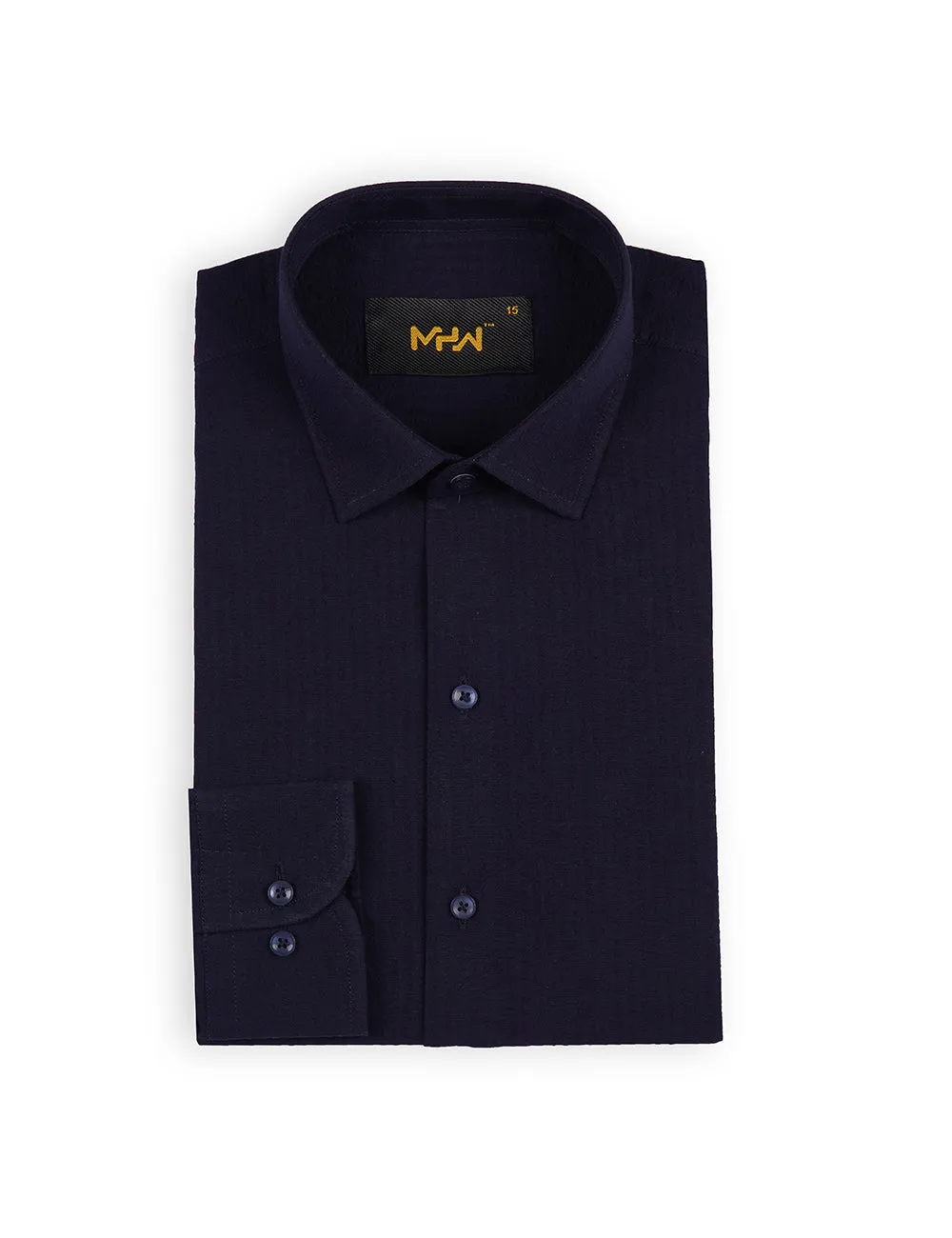 Dark Blue Self-Designed Dress Shirt for Men