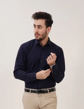 Dark Blue Self-Designed Dress Shirt for Men