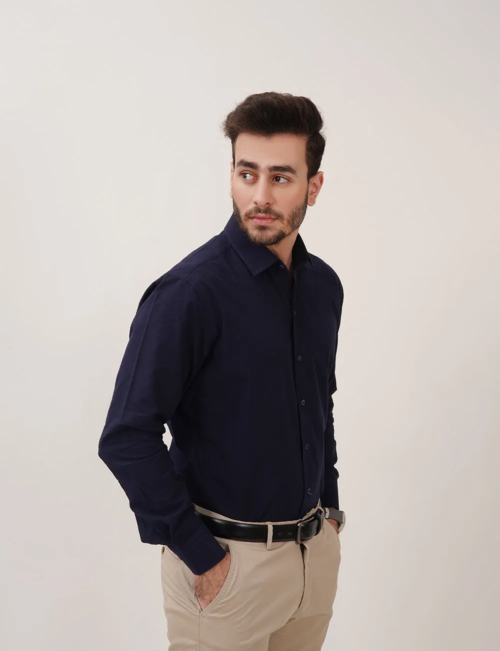 Dark Blue Self-Designed Dress Shirt for Men