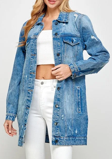 Denim 3/4 Quarter Distressed Washed Jacket