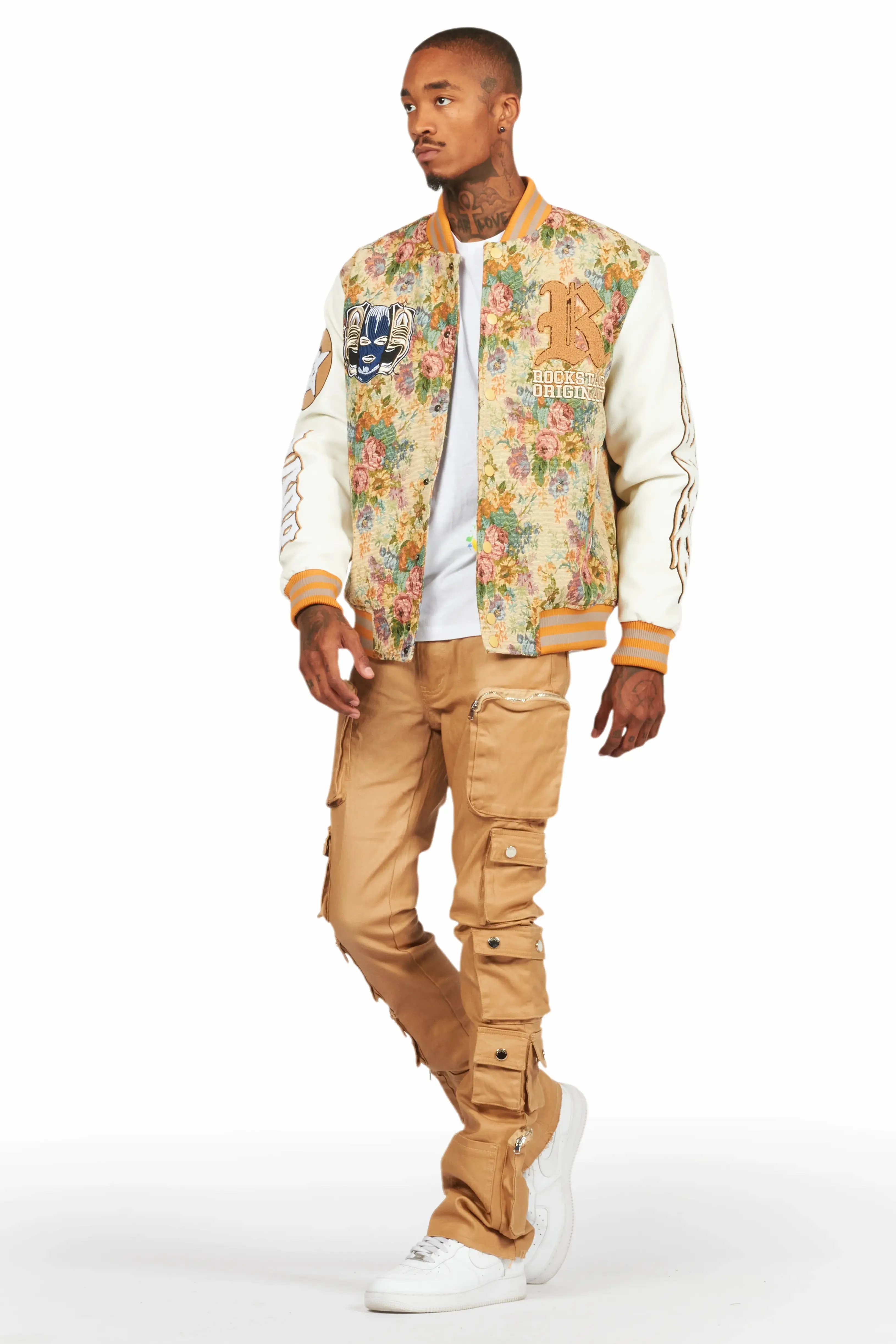 Doron Beige Tapestry Varsity Jacket