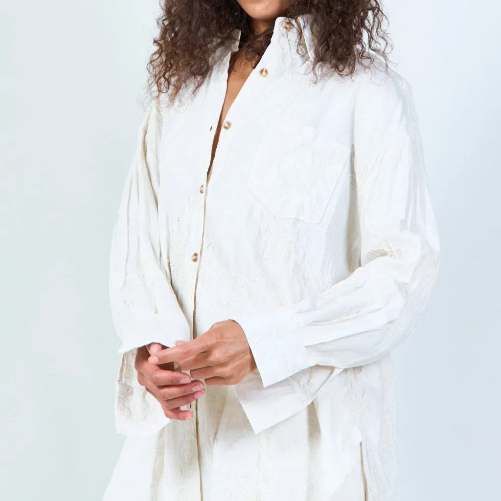 Embroidered linen button-down shirt wholesale