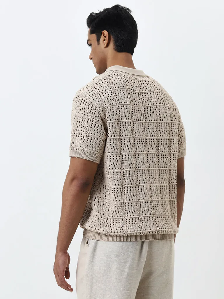 ETA Beige Crochet Knitted Relaxed-Fit T-Shirt