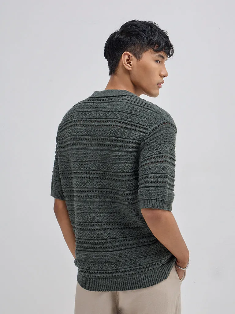 ETA Olive Knit-Textured Relaxed-Fit Polo T-Shirt